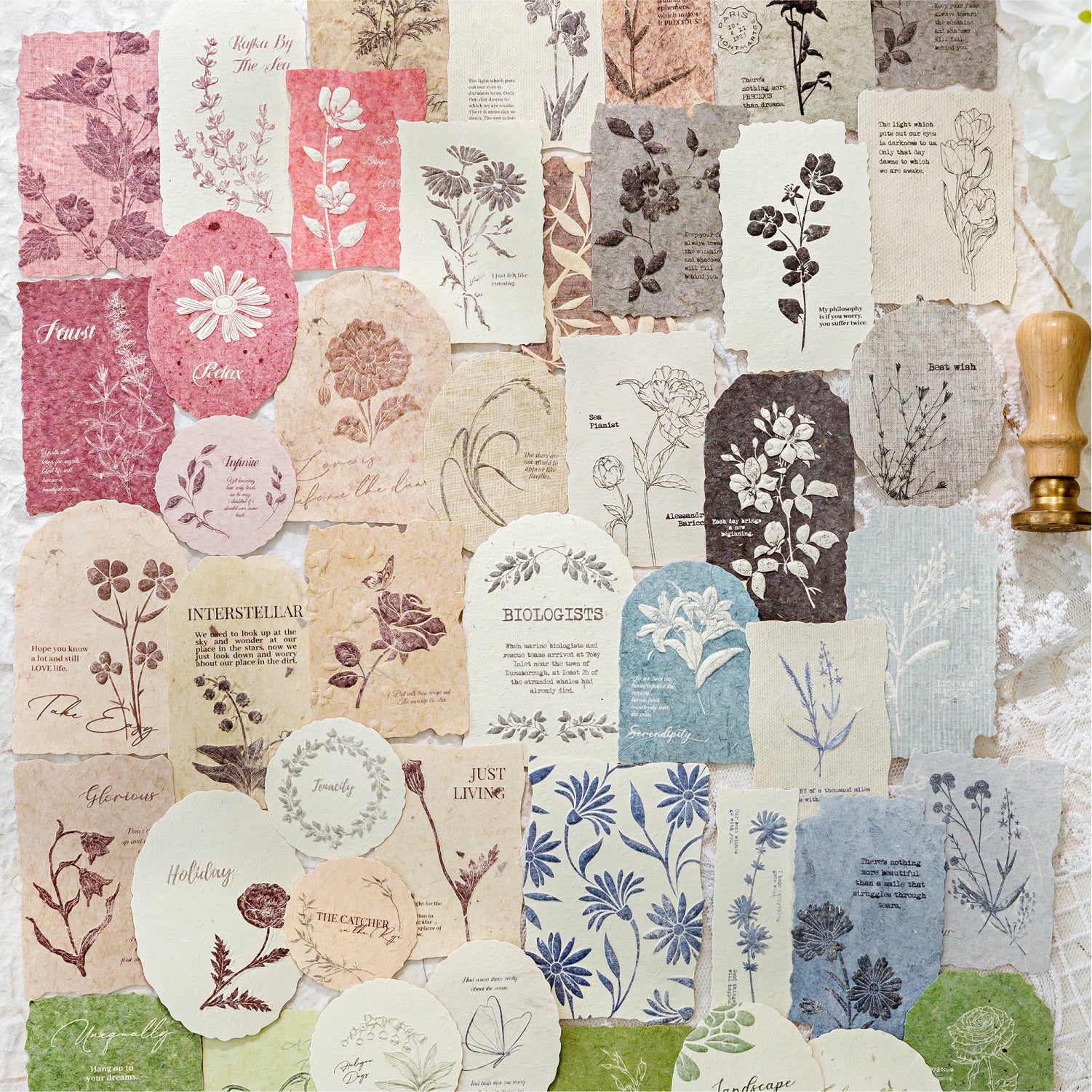 Complete botanical embossed paper sticker collection six themes vintage journal ephemera