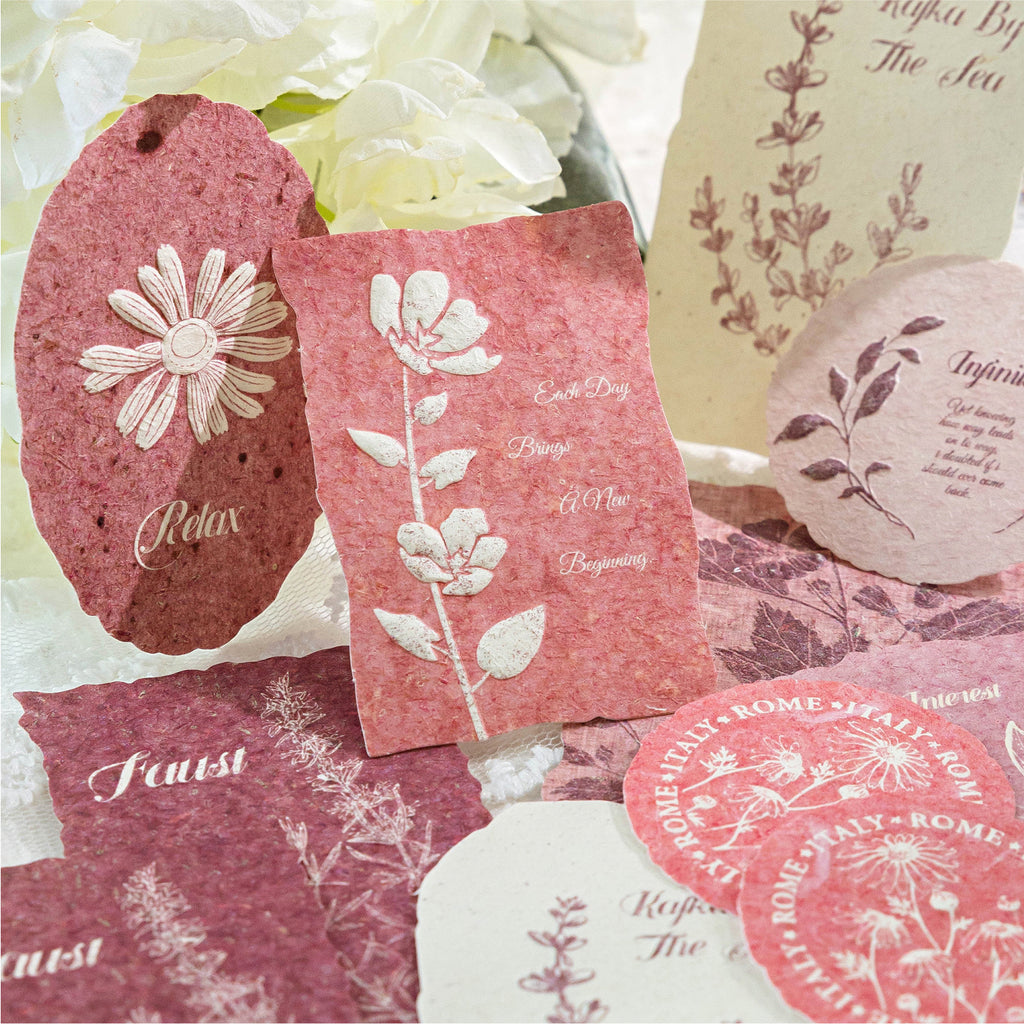 Red pink wine botanical embossed paper stickers vintage journal ephemera