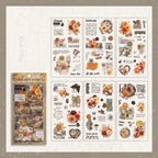 All 6 sheets of the Warm Florals colorway with packaging – orange and blush vintage floral stickers on waterproof PET