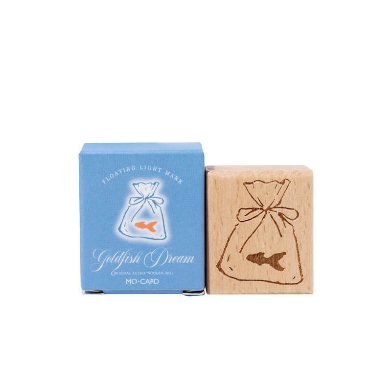 Goldfish Dream beech wood stamp – laser engraved goldfish design, 45 mm, in gift box