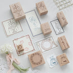 Floating Light Imprint beech wood stamp collection – 8 laser engraved designs with stamped impressions on paper