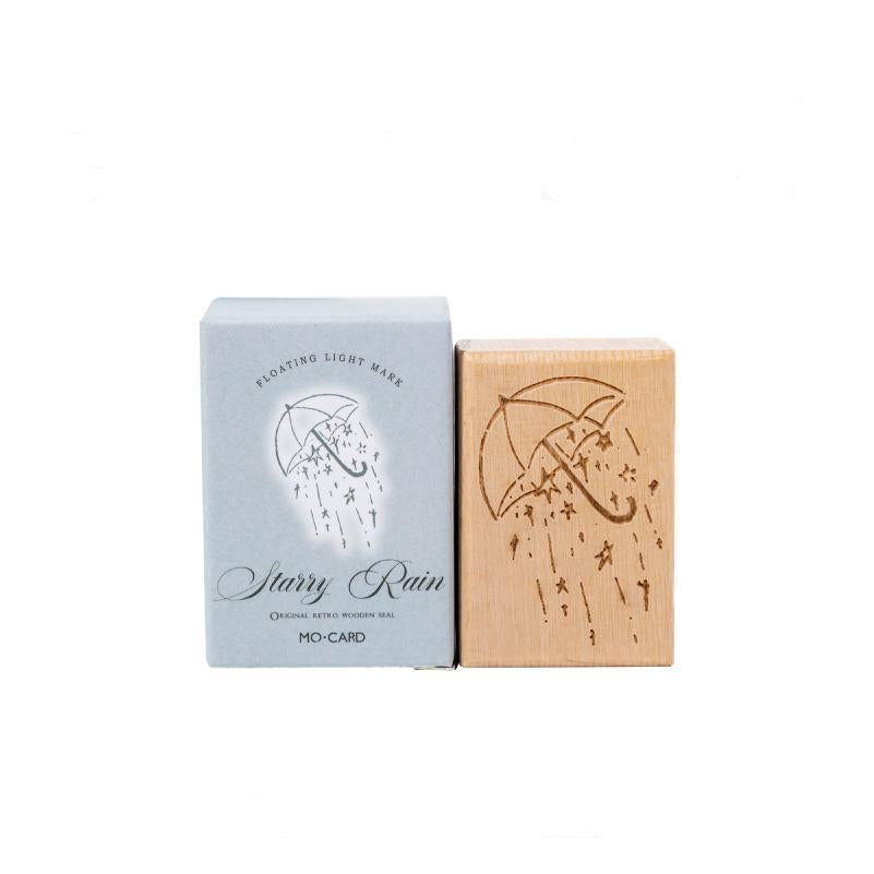 Starry Rain beech wood stamp – laser engraved falling stars design, 45 mm, in gift box