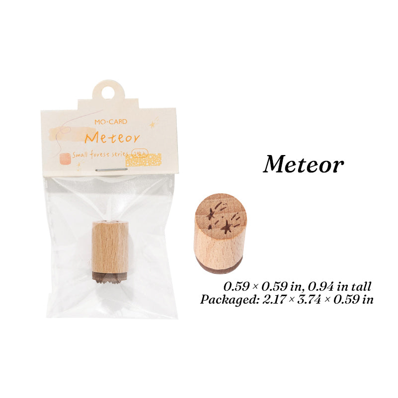 Shooting star hand-drawn wooden stamp, beech wood handle with meteor trail rubber face for celestial spreads.