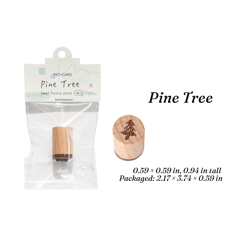 Pine tree hand-drawn wooden stamp, beech wood handle with evergreen rubber face for woodland journaling.