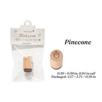 Pinecone hand-drawn wooden stamp, beech wood handle with acorn rubber face for autumn journaling spreads.