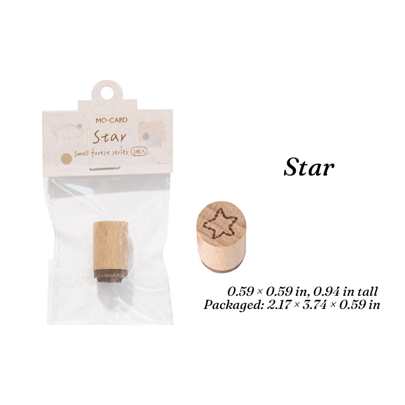 Star hand-drawn wooden stamp, beech wood handle with five-point rubber face for celestial journaling spreads.