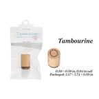 Tambourine hand-drawn wooden stamp, beech wood handle with drum rubber face for musical journaling spreads.
