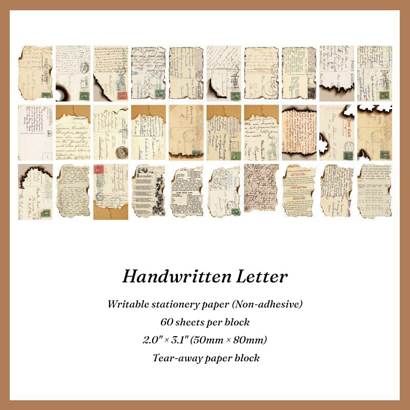Handwritten letter and postcard paper block with aged cursive script for vintage journals