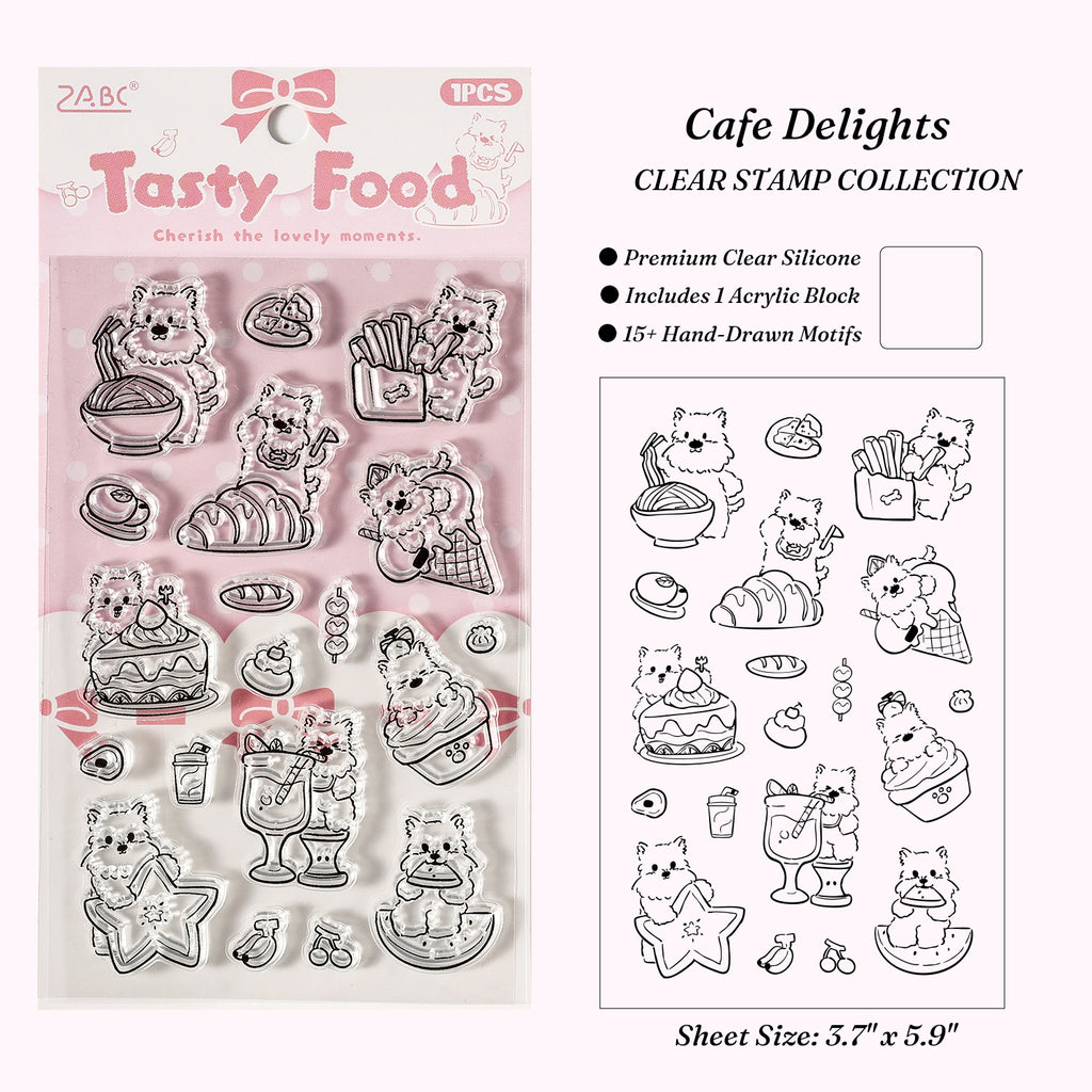 	Tasty food themed dog clear silicone stamps bakery dogs ramen bowls dessert designs
