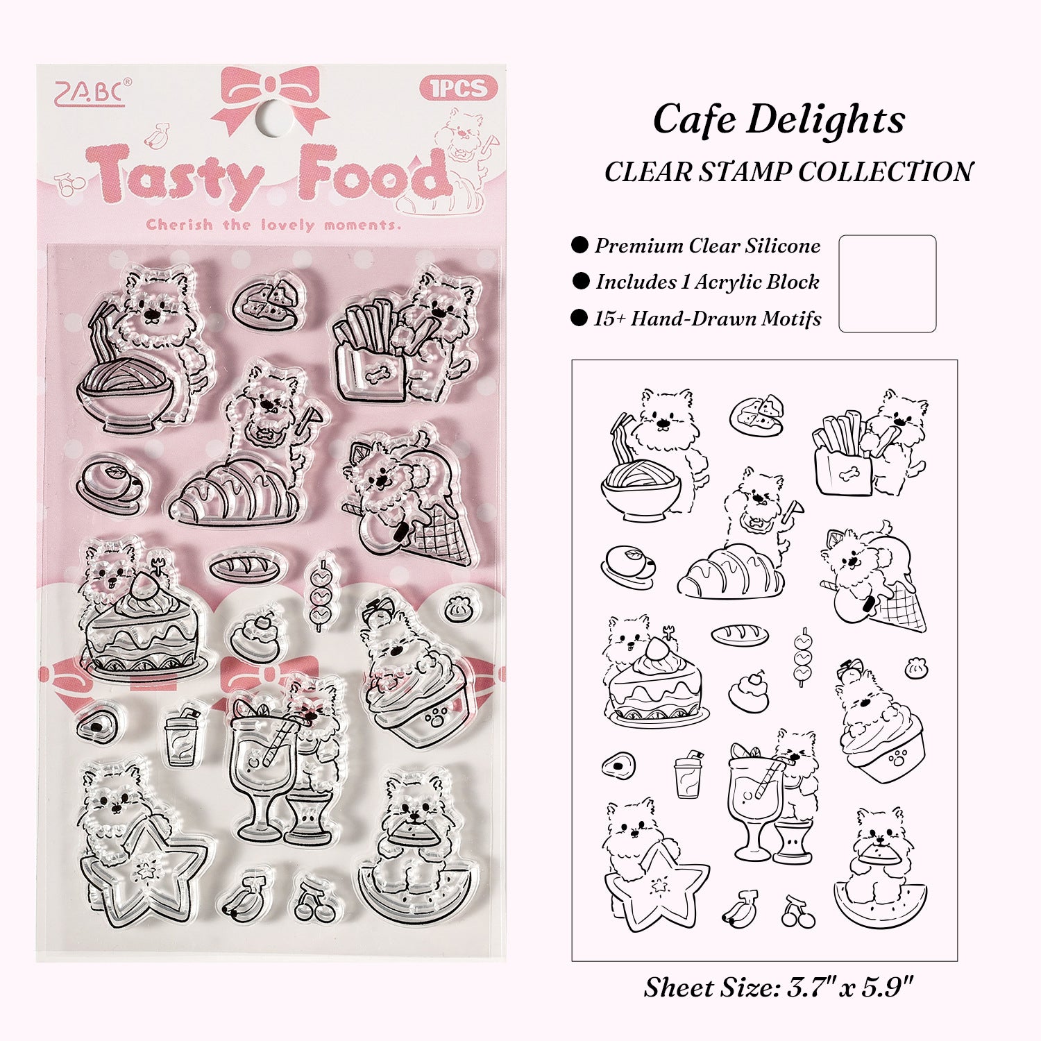 	Tasty food themed dog clear silicone stamps bakery dogs ramen bowls dessert designs