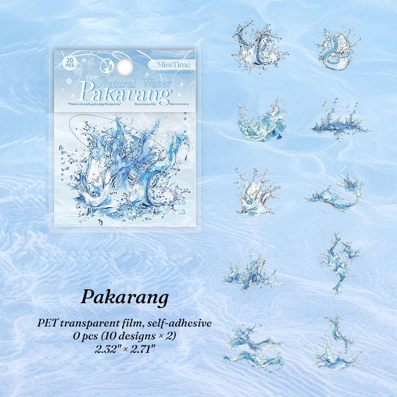 Pakarang ocean splash blue wave PET transparent stickers with gold foil detail for scrapbooking