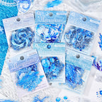	Blue ocean wave PET stickers decorating clear phone case with girl illustration for DIY craft projects