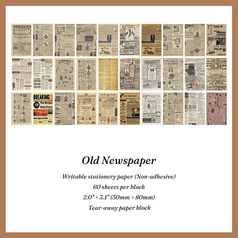 Aged newspaper clippings paper block with vintage typography for journal ephemera