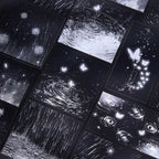 Close-up of water ripple raindrop and butterfly PET transparent stickers on black background for mood journal layering