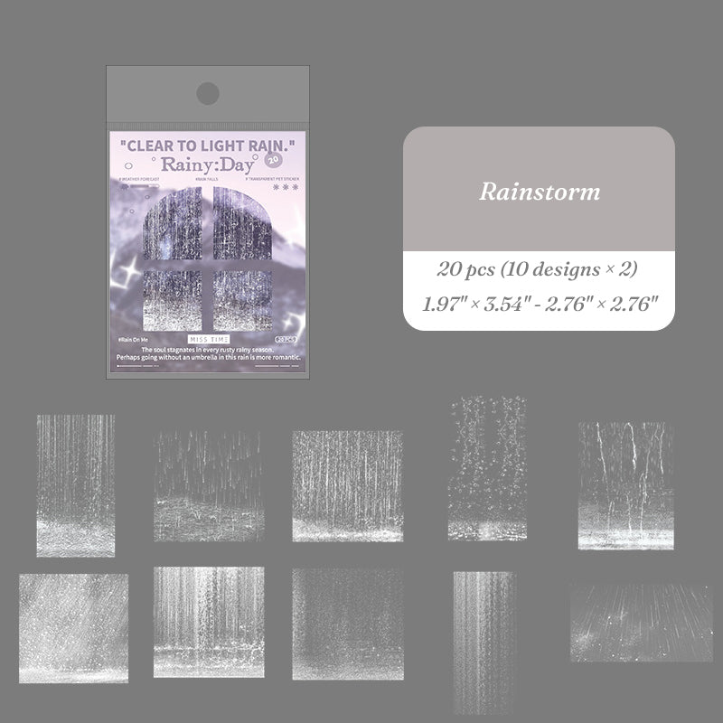 Rainstorm PET transparent sticker set with heavy purple rain downpour designs for dramatic dark journal layouts