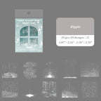 Ripple PET transparent sticker set with teal water splash and rain ripple designs for dark aesthetic journaling