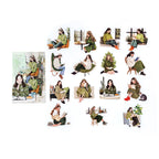 Sage green reading girl PET stickers with plants and botanical reading nooks