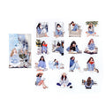 Dusty blue reading girl PET stickers with striped sweater and lazy Sunday scenes