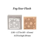 Fog star flash romantic background wooden stamp, soft starburst rubber face on flat beech wood block for celestial spreads.