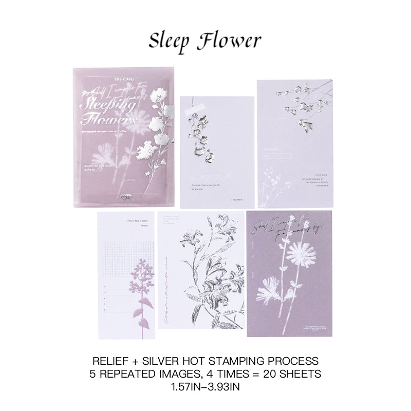 Sleep Flower elegant ephemera - dreamy silver foil with resting floral botanical design