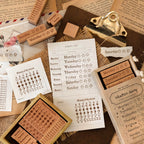 time travel stamp sets with printed impressions weekday and weather stamps scattered