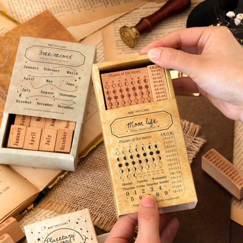 weekday plan wooden stamp set monday to sunday beech rubber stamps in hand