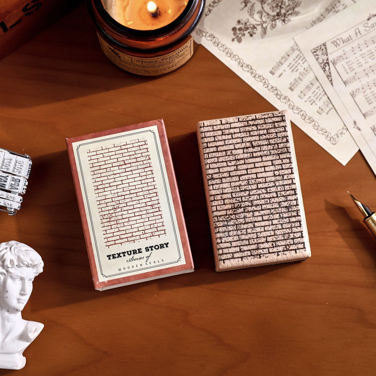 stone and weathered text wooden stamps texture story vintage set