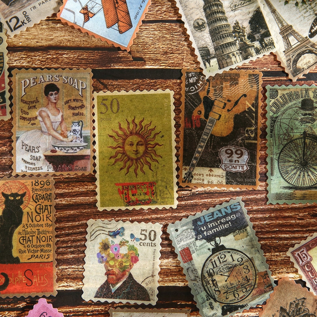 sunflower postage sticker on vintage paper old dream post office