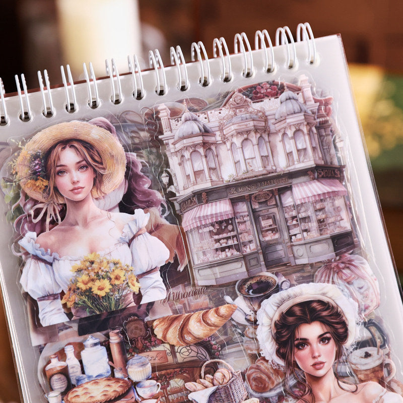 prelude of youth sticker book open cover victorian lady street scene spiral bound