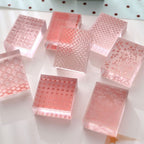 Textured acrylic stamps with their pastel gift boxes – lace, plaid and polka dot stamp designs