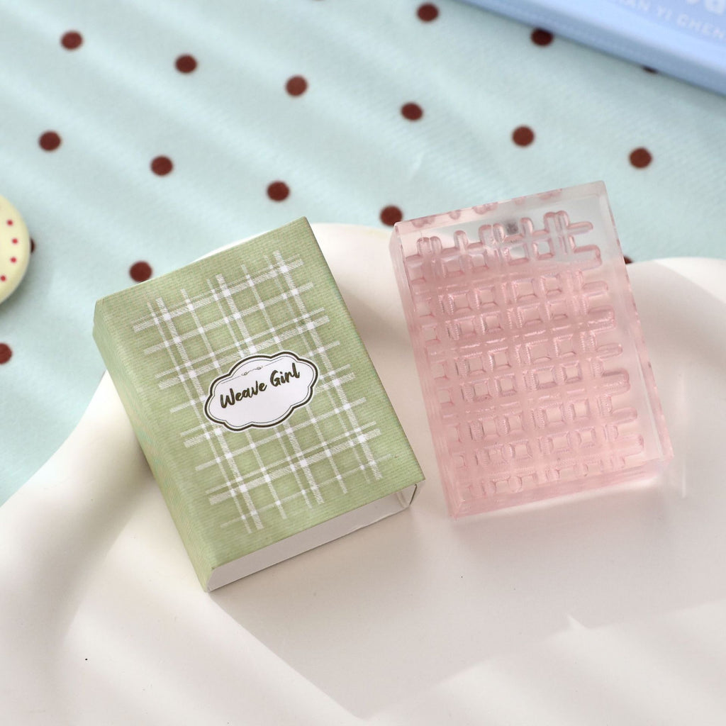 Fine Gingham textured acrylic stamp with gift box – fine checkered grid pattern stamp for journaling