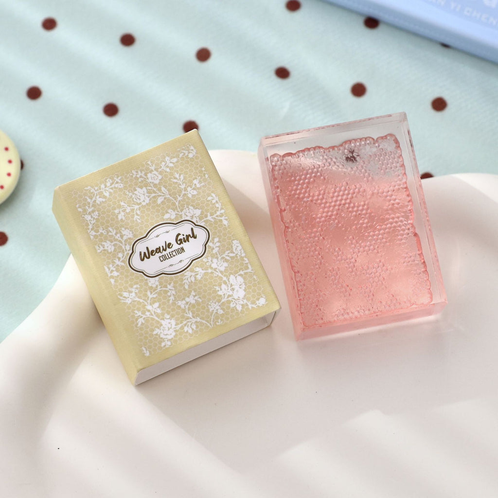 Rose Lace textured acrylic stamp with gift box – floral lace pattern background stamp for journaling