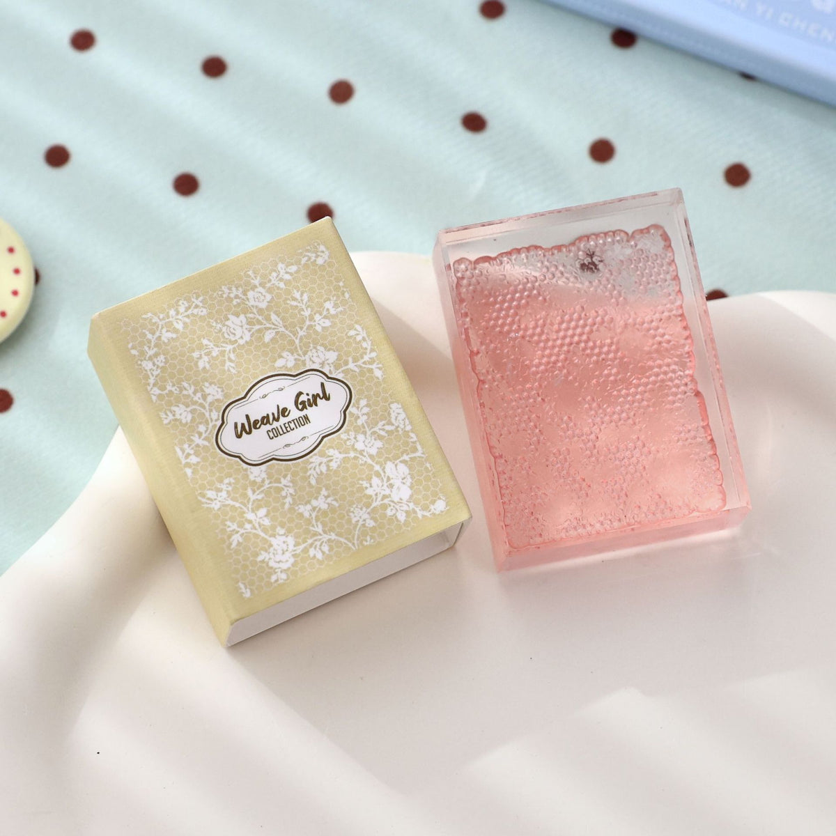 Rose Lace textured acrylic stamp with gift box – floral lace pattern background stamp for journaling