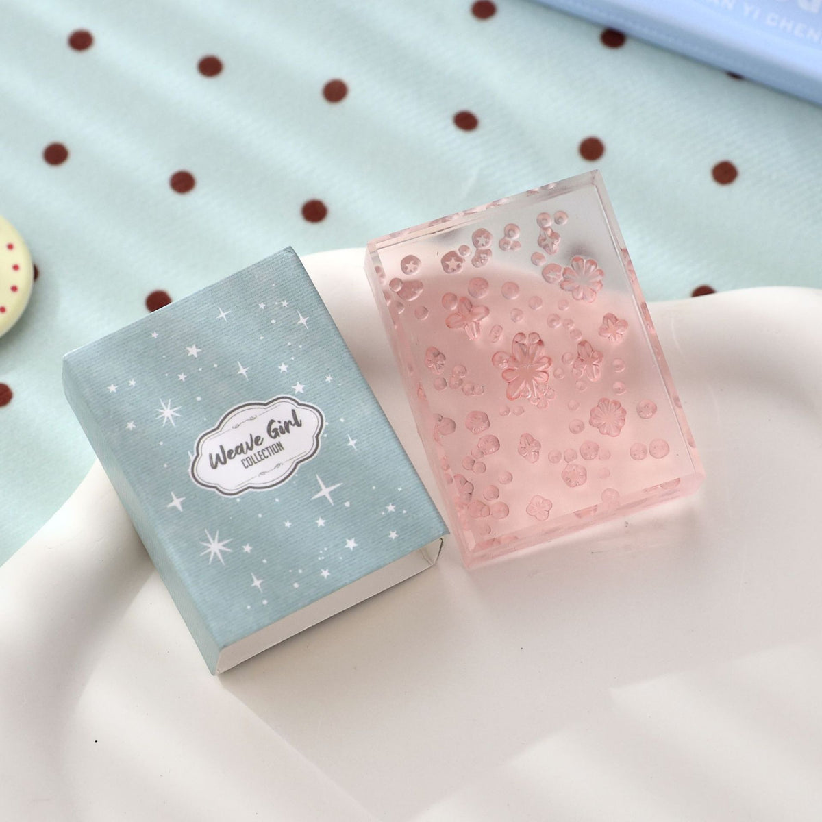 Starry Sky textured acrylic stamp with gift box – scattered star and glitter dot pattern stamp