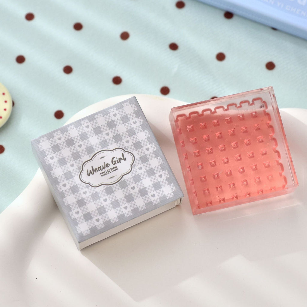 Sweetheart Gingham textured acrylic stamp with gift box – red and white checkered pattern stamp, 1.6 × 1.6 in