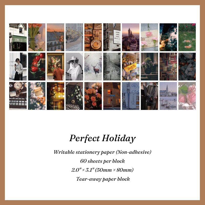 Travel photography paper block with European street and floral cafe scenes for scrapbooking