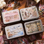 Travelogue PET sticker tin collection – four European editions with 50 translucent travel stickers each in reusable keepsake tins