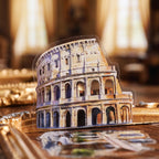 Close-up of a Roman Colosseum sticker from the Roman Holiday edition – vintage travel illustration on translucent PET