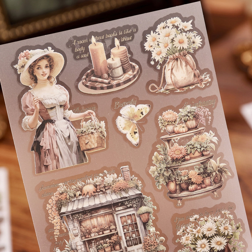 victorian ladies transfer sticker sheet dark background vintage time