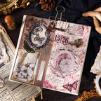 Closeup of Dark Gothic and French-Style 3D embossed frame stickers on vintage newspaper background