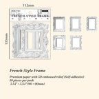 French-Style Frame 3D embossed white rectangular frame stickers with carved edges for vintage collage