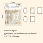 Retro Courtyard 3D embossed gold frame stickers with ornate architectural details for junk journals