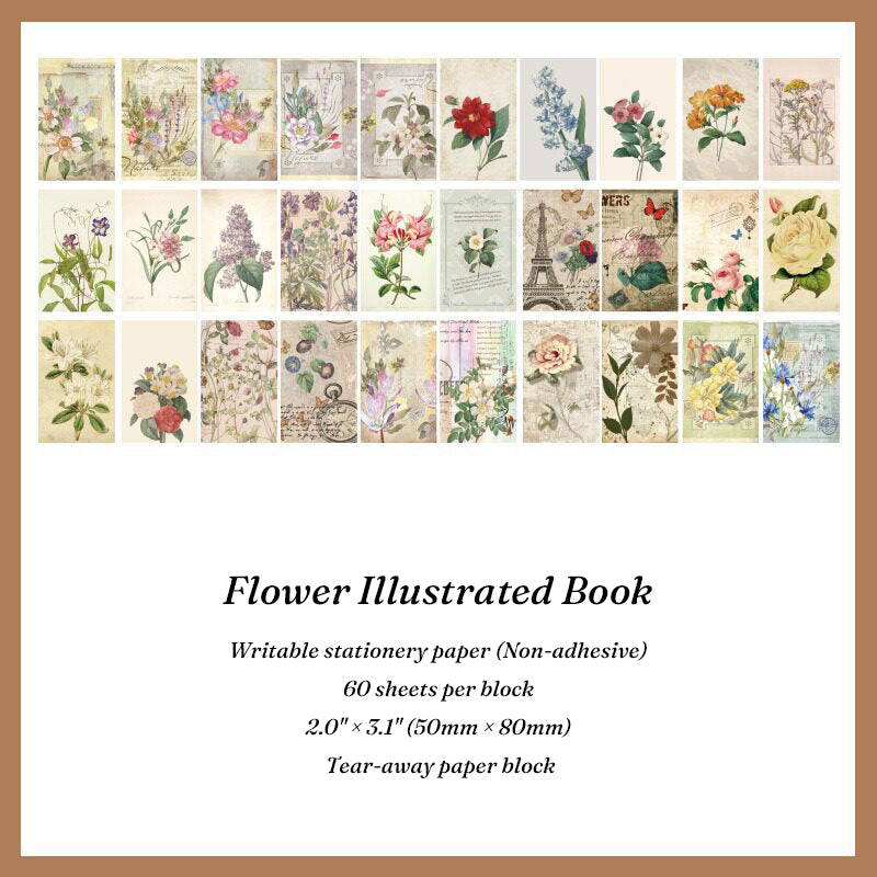 Botanical flower illustrated paper block with vintage floral prints for scrapbook layering