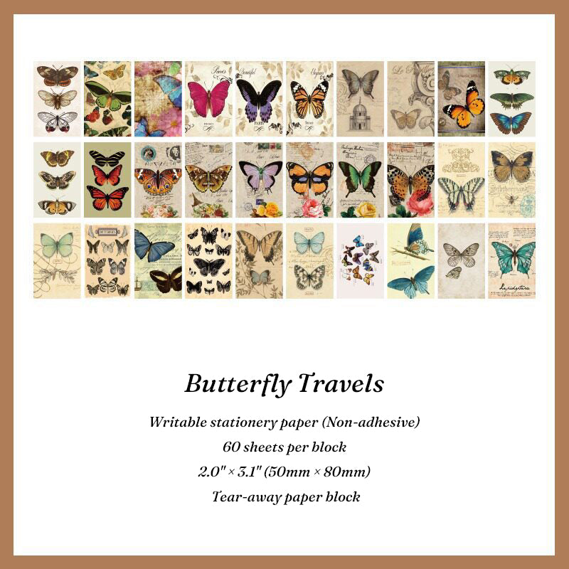 Vintage butterfly ephemera paper block with 30 insect illustration prints for journal collage