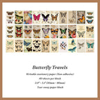 Vintage butterfly ephemera paper block with 30 insect illustration prints for journal collage