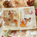 Pink and brown butterfly silhouette ephemera sticker set with postal stamps for journal spreads