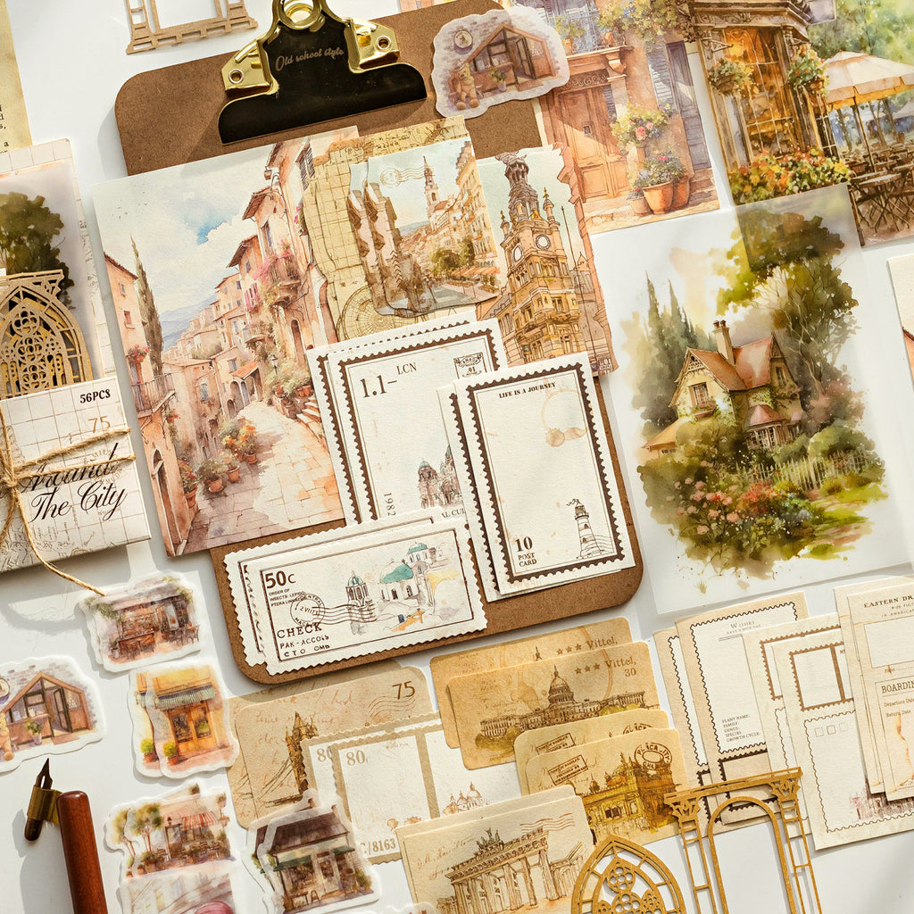 Vintage envelope and ticket label ephemera sticker set for nostalgic journal spreads