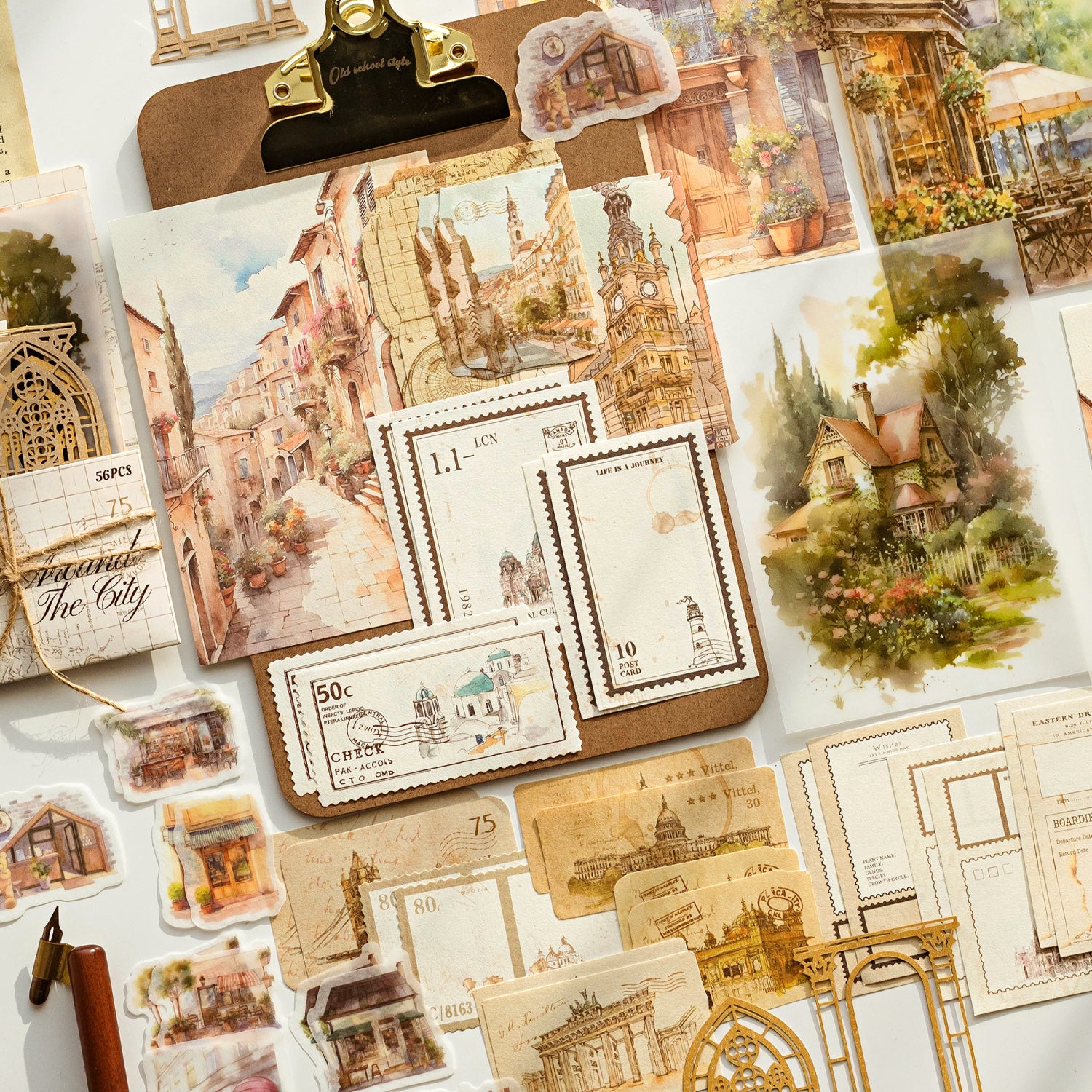 Vintage envelope and ticket label ephemera sticker set for nostalgic journal spreads