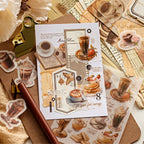 Sepia receipt and architectural sketch ephemera sticker set for vintage journal collage