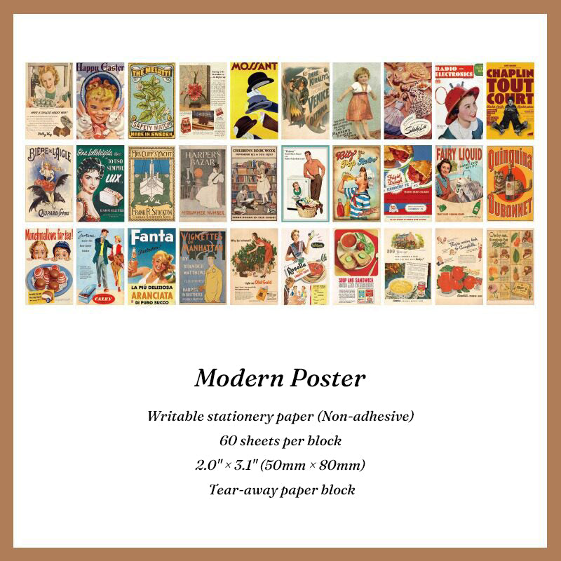 Retro advertisement poster paper block with mid-century commercial prints for collage